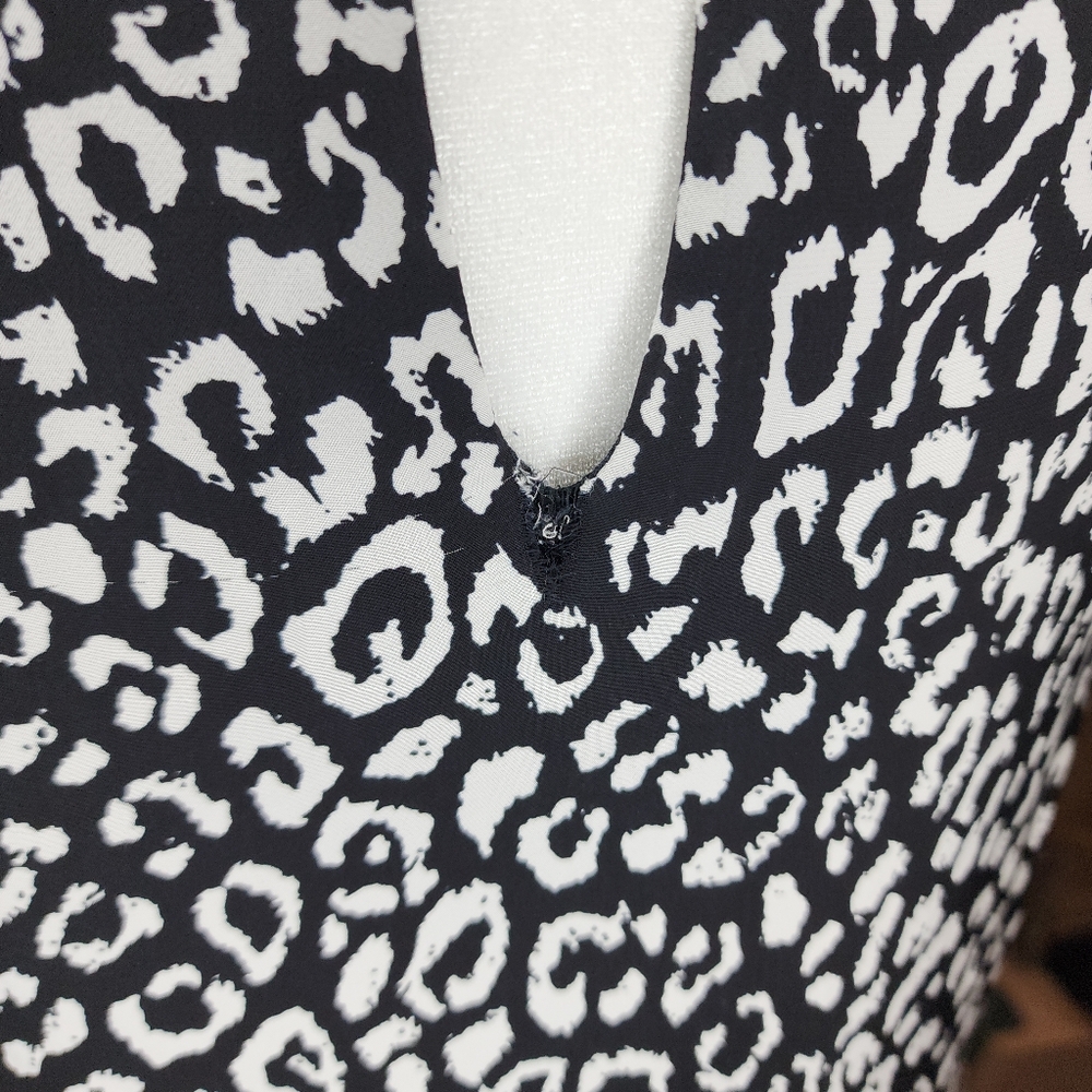 Joie Angeni Black White Animal Print Shift Dress Puff Sleeve Size XS - Picture 9 of 15